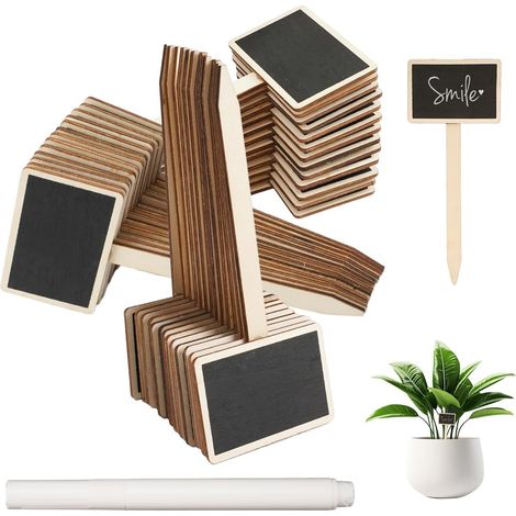 30 x T-Type Garden Labels, 15 x 6.5 cm for Flowers, Vegetables, Seeds Black Wooden Plant Labels with Marking Pen, Rectangular Wooden Labels for Outdoor Garden Plants (1/5)