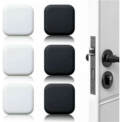 Lot de 6 grandes butées de porte murales en caoutchouc autocollantes, blanc/noir 45 x 45 mm, butées murales et butées de porte pour poignées de porte (1/4)