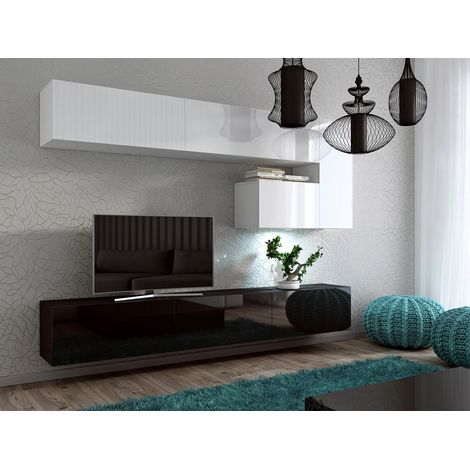 Ensemble meuble TV CONCEPT 15 blanc-noir brillant 249 cm