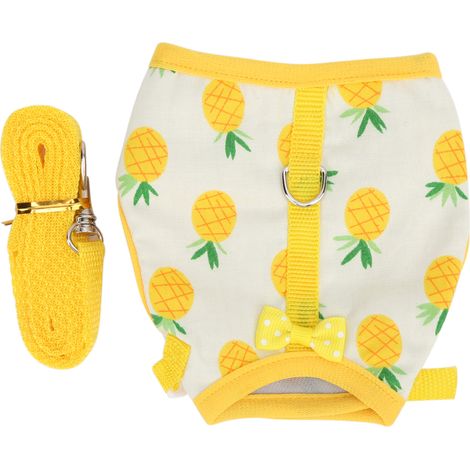 Harnais Et Laisse Pour Petit Animal - Coton Et Maille - Ajustable - Jaune Ananas - Pour Cochon D Inde Chinchilla Furet Lapin - 1 Pièce (1/5)