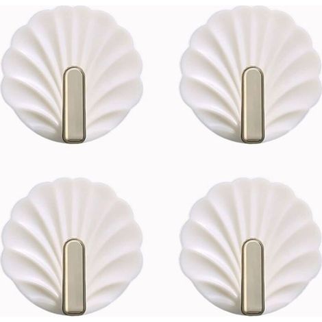 4-Piece Shell-Shaped Wall Hooks - White, Cute Shaped Wall Hooks, Self-Adhesive Hanging Hooks (1/5)