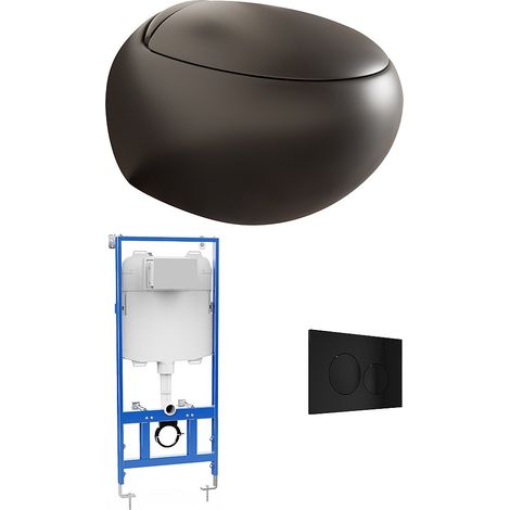 Pacchetto WC sospeso in Ceramica Nero opaco con telaio e piastra di attivazione - HURO II