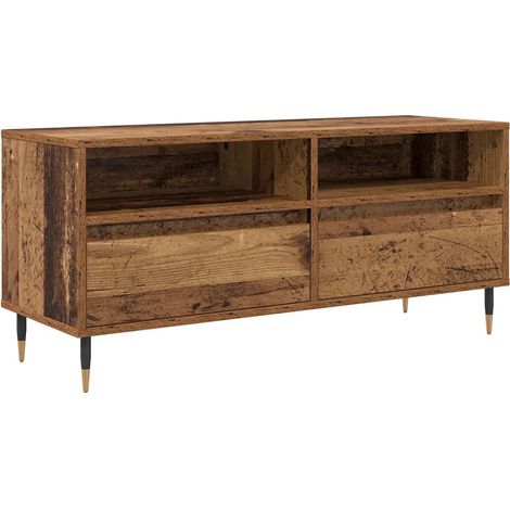 Meuble TV avec tiroir style contemporain rangement efficace 100 x 34,5 x 44,5 cm en bois ancien (1/5)
