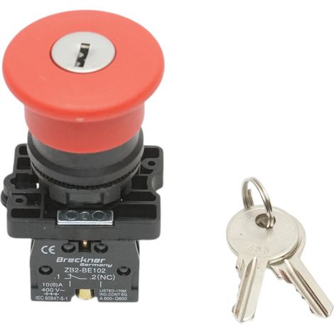 Pulsante di arresto di emergenza rosso con sblocco a rotazione e chiave 40 mm, 1 NC, 400 V/10 A LAY5 Breckner Germany (1/5)