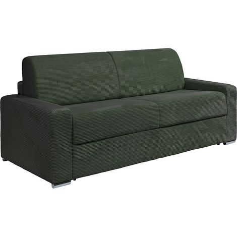Divano letto 4 posti a ribalta Posto letto doghe larghe 160cm Materasso 22cm memory foam in Velluto a coste Verde - CALITO
