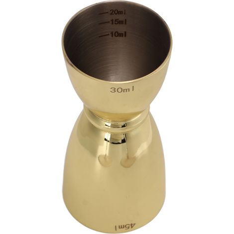 Verre doseur à vin double en acier inoxydable, idéal pour les cocktails, les fêtes et les clubs. Plaqué or, en forme de U. (1/5)