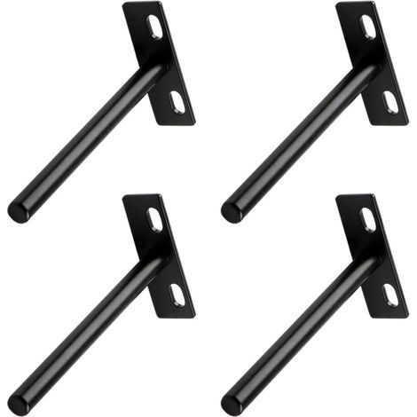 Lot de 4 supports d'étagère flottants robustes, noirs, invisibles, en forme de T, pour étagères en bois dissimulées (1/5)