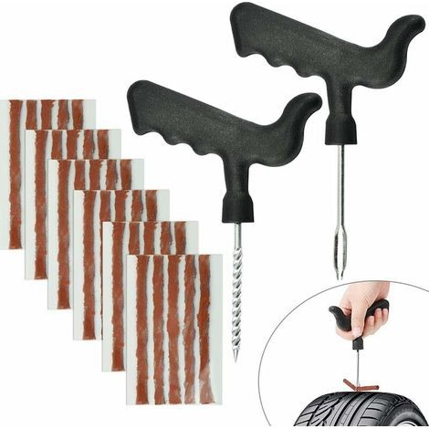 30 PCS Mèche Réparation Pneu en Caoutchouc Naturel Mèche Pneu Voiture 6MM10CM Kit Réparation Pneu Moto avec 2 Outils de Pose kit Réparation Tubeless Moto Auto Camion Tracteur (1/5)