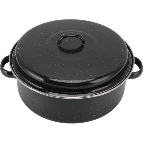 Plat à rôtir antiadhésif noir moucheté avec couvercle en fonte, idéal pour rôtir patates douces et châtaignes (28 cm). (1/5)