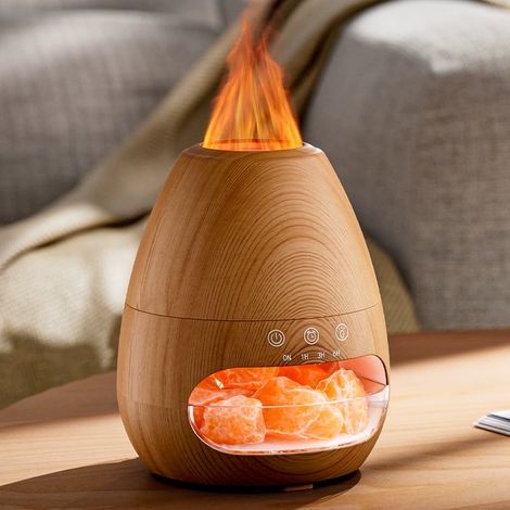Elektrischer Aroma-Diffusor mit Ultraschall, Lichteffekt, Flammeneffekt und automatischer Abschaltung für Büro, Wohnzimmer und Yoga – 100 ml, Holz