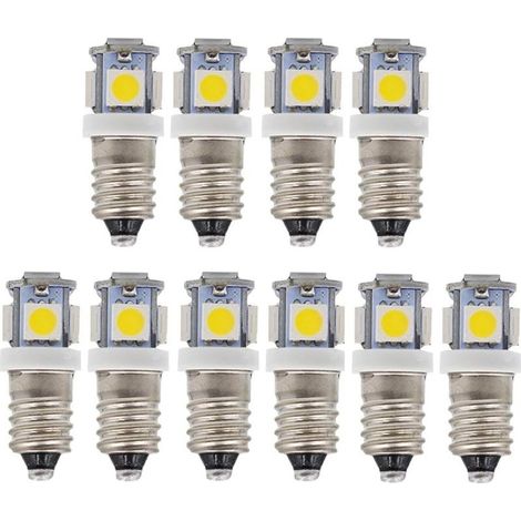 10pcs E10 12V Blanc froid ampoules LED 5SMD 0,5 W 50LM Les lamp (1/5)