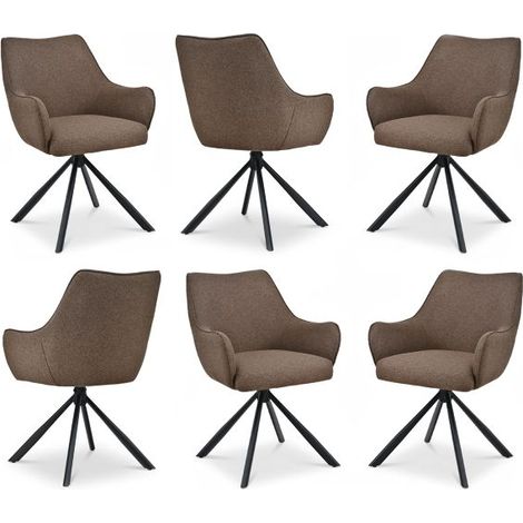 Bon Furni Tela Silla de comedor Moca, Set de 6, giratoria 360°, ergonómica con cojín de muelles, cremallera oculta y patas ajustables