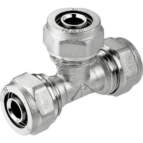 Raccord Té À Compression PEX-AL-PEX - 20x16x20 mm - Laiton Nickelé CW617N - Pour Installation Sanitaire Eau Froide Chaude - 1 Pièce (1/2)