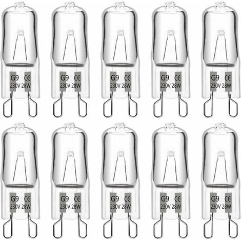 Lampadina Alogena G9 28W 230V, 370LM 2700K Bianco Caldo Dimmerabile, Lampadine a Capsula G9, per Lampadari, Lampade da Giardino, Applique, Illuminazione per Mobili, Confezione da 10