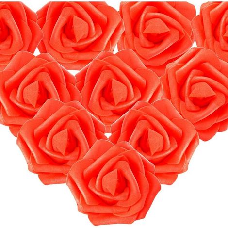 50 Pièces Rose Artificielle 7 cm Tête de Fleur Décoration pour Mariage Fête Cérémonie Accessoire Cheveux (Rouge) (1/5)