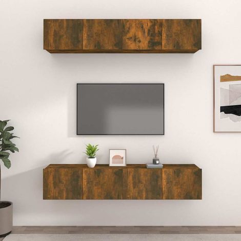 vidaXL Muebles TV 4 uds madera contrachapada roble ahumado 80x30x30 cm (1/5)
