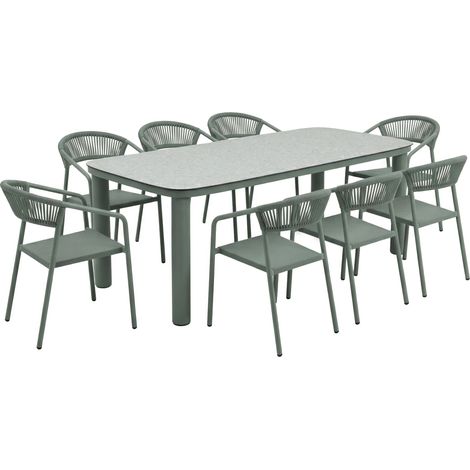 Table de jardin aluminium 213x90 cm et 8 chaises textilène vert