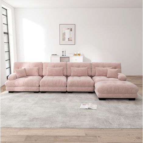 Sofá rinconero modular 4 plazas, chenilla rosa, con ottoman móvil DESVIAE (1/5)