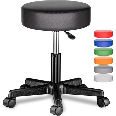 CASARIA® Taburete con ruedas altura regulable 46-60cm acolchado 10cm 360°  Ø35cm  Negro (1/9)