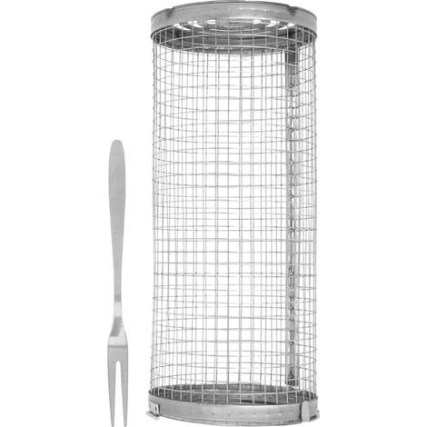 Panier à barbecue roulant à grille ouverte en acier inoxydable, cylindrique, pour poisson, légumes et frites, taille L (1/5)