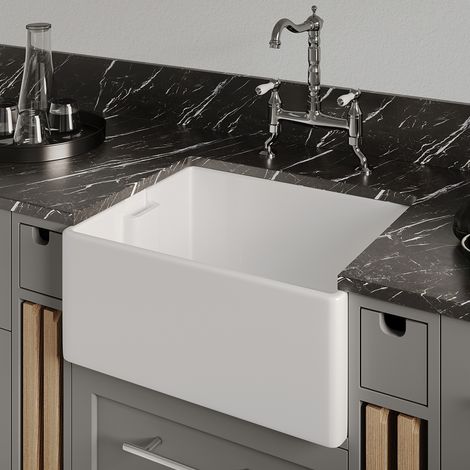 Reginox Belfast II Ceramic Single Bowl Belfast Kitchen Sink with Waste - White