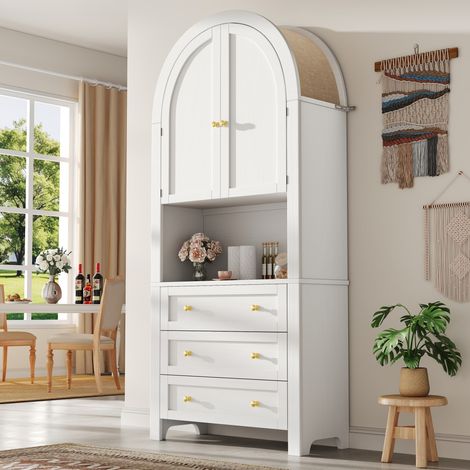 Armoire haute en MDF 70x35x180 cm – 3 tiroirs – Espace d'exposition ouvert – Porte à fermeture amortie – Compatible fixation murale (1/5)