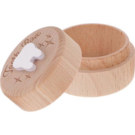 Erinnerungsbox für Babys ersten Zahn, runder Aufbewahrungsorganizer aus Holz für Babyzähne – 5,00 x 5,00 x 3,50 cm (1/4)