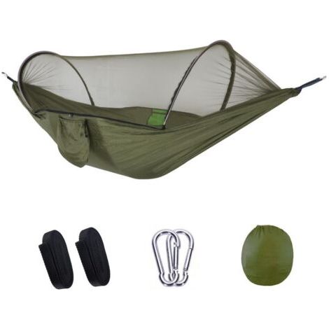 QORVA-Hamac ultraléger avec moustiquaire, capacité de charge de 300 kg Hamac suspendu avec support respirant Nylon parachute à séchage rapide pour l'extérieur, le camping, la randonnée, le jardin et