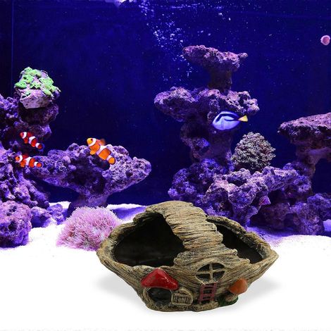 Décoration d'aquarium : abri en résine en forme de bateau à voile pour poissons et crevettes (1/4)