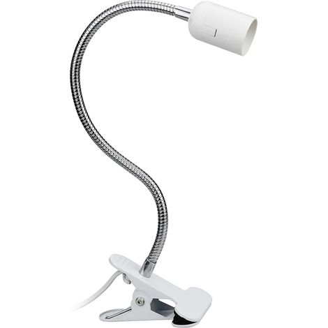 Base de Lampe de Table - Col de Cygne 40 cm - Douille E27 avec Interrupteur - Clip pour Table - Prise UE - Blanc
