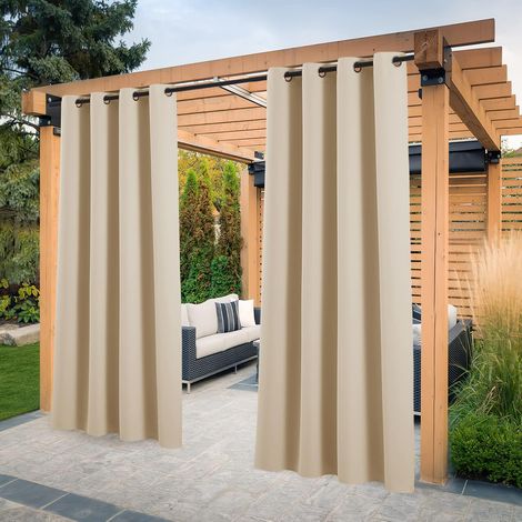 Outdoor Curtains - Thermal Insulated Grommet Blackout Curtain for Pergola Patio Drapes Terrace Decoration, W 132 x H 213 cm, Yellow Beige, 1 Pair (1/5)