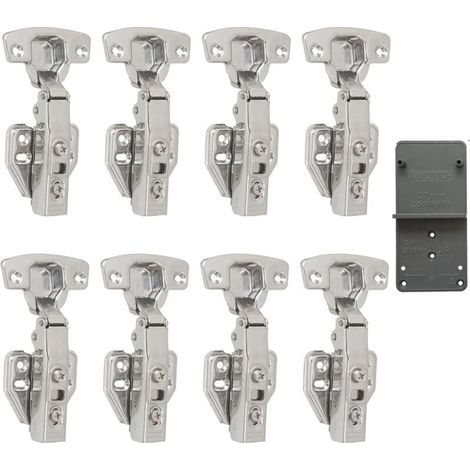 Charnières à fermeture amortie 110° – Acier nickelé – Ø 35 mm – Épaisseur de porte 16-20 mm – Lot de 8 pièces pour armoires (1/5)