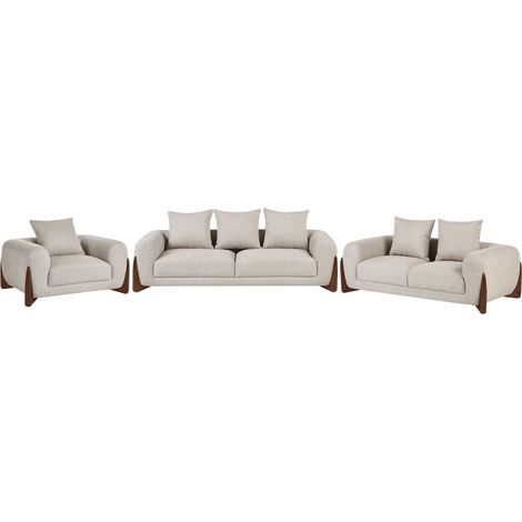 Ensemble Canapés et Fauteuil 6 Places en Tissu avec Accoudoirs et Pieds en Bois Salon Moderne Taupe Vinliden