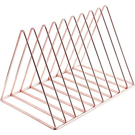 Revisteros triangulares, organizadores de revistas y documentos, adecuados para la decoración de oficinas y hogares, color oro rosa. (1/5)