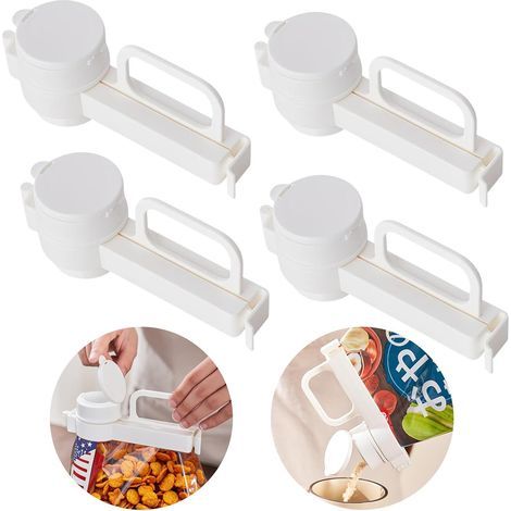 Set mit 4 Plastikbeutelverschlussclips mit Abflussloch, ideal für Snacks und Lebensmittel. (1/5)