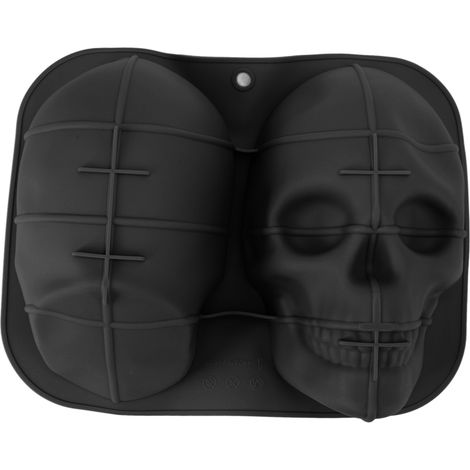 Flexible Silikon-Skelettkopf-Form für Kuchen, Kekse, Schokolade – Halloween Schwarz (1/5)