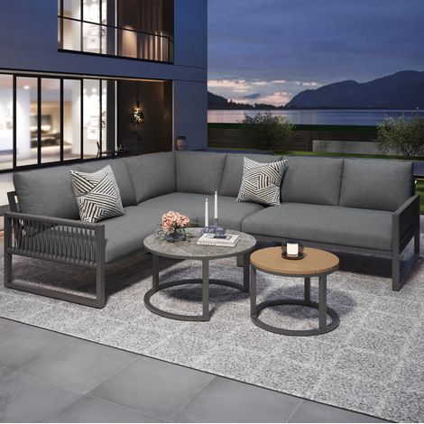 Sofa Sitzmöbel Lounge Metall Polyester Grau HAVRYA (1/4)