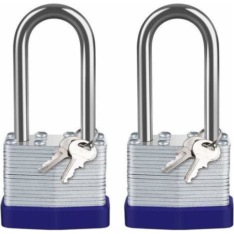 Cadenas Extérieur Acier Laminé 40mm, Lot de 2 Étanche Cadenas Très Haute Sécurité, Longue Anse Acier, pour Casier de Gym, Abri de Jardin, Garage, Clôture, L'école, Indoor Outdoor Use (1/5)
