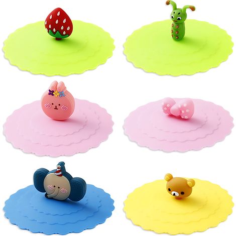 Couvercle En Silicone Pour Verre - 10 Cm - Forme Animal - Étanche - Réutilisable - Pour Tasses Et Bocaux - Lot De 6 (1/5)