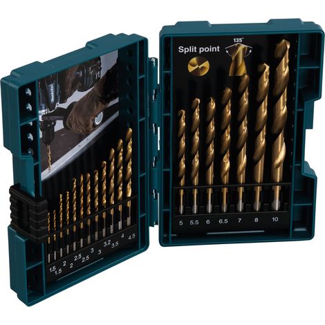 Makita 19 Piece HSS TiN Metal Steel Drill Bit Set Titanium 1-10mm Bits + Case (1/10)