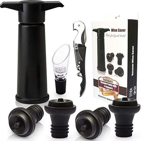 Kit Accessoire Vin - Pompe À Vide En Acier Inoxydable - Carafe À Vin - Tire-Bouchon - 4 Bouchons À Vin - Pour Conservation Du Vin Rouge - Lot De 7 Pièces (1/5)