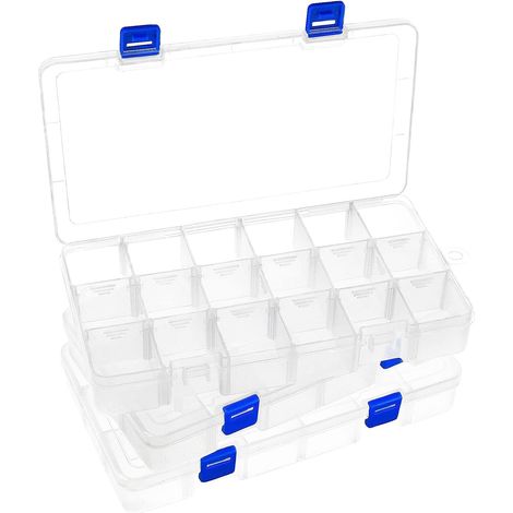 3 Boite Rangement Plastique, 18 Compartiments, Separateurs Reglables, Transparent, Pour Perles Bijoux Outils Peche