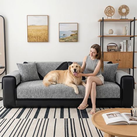 Housse de canapé en chenille douce pour canapé 1, 2, 3, 4 places, en forme de L, housse de canapé universelle, antidérapante, pour chien et chat (gris, 90 x 240 cm) (1/5)