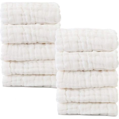 Lingettes à lessive blanches pour bébé Lingettes pour bébé en coton biologique naturel 10pcs 10 x 10 pouces-Fei Yu (1/5)