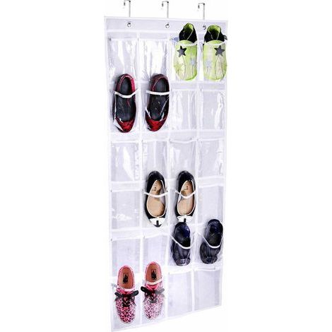 Organisateur de sacs à chaussures suspendu derrière la porte, système de rangement suspendu à 24 poches, blanc. (1/5)