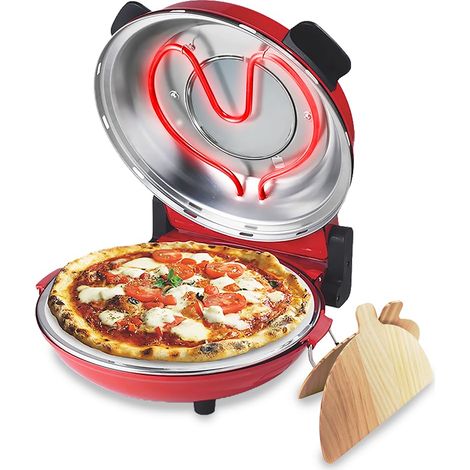 Cecotec Forno grill elettrico per pizza Fun Pizza&Co Mamma Mía Vista, 1200 W, Timer 15 min, Temperatura massima di 420ºC in 3 min, Finestra di visualizzazione, Piastra in pietra, Rosso (1/5)