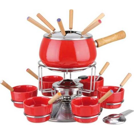 Fonduta esmaltada roja brillante set de 23 piezas Eva
