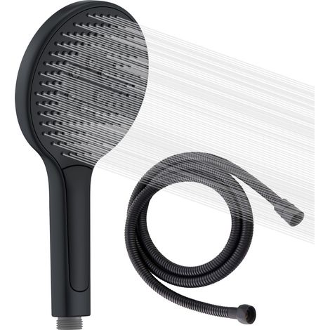 SUMERAIN Pommeau de douche rond noir mat à haute pression avec flexible de 150cm, Douchette économie d'eau avec trois types de jets (130 mm) (1/5)
