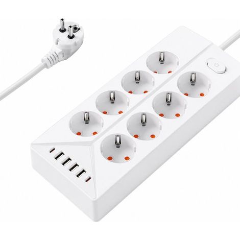 Multiprise avec 8 prises secteur, 4 ports USB et 2 ports USB-C – Câble de 1,8 m – Pour bureau et maison (1/5)