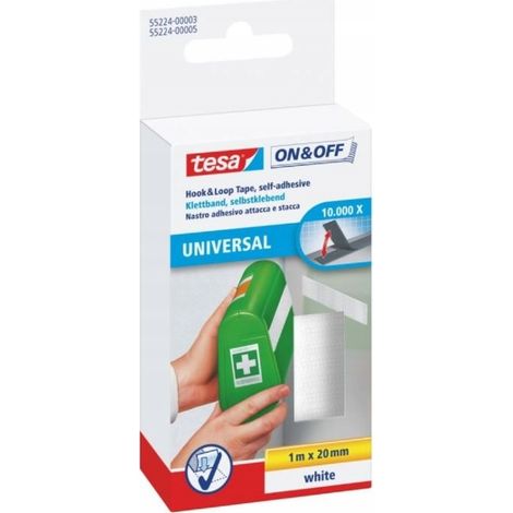 Cinta de montaje autoadhesiva con velcro TESA - Cinta de velcro 1 m x 20 mm blanca (1/3)